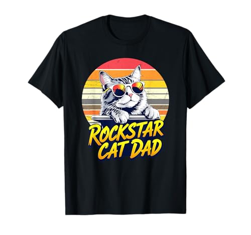 Rockstar Cat Dad Father's Day Vintage Retro Style T-Shirt