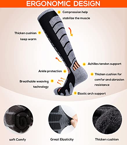 Weierya Ski Socks 2 Pairs Pack For Skiing, Snowboarding, Cold Weather, Winter Performance Socks Black Medium #TOP1