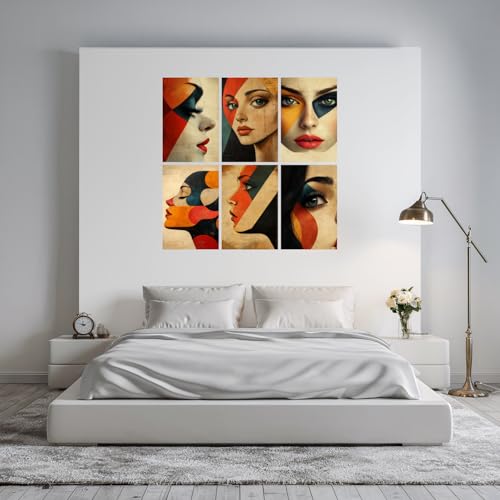 Image of SiddArtify Modern Abstract Woman Wall Art Prints Set - Geometric Face Poster Decor for Living Room Bedroom Office - 12x18 inch Sticker Pack of 6