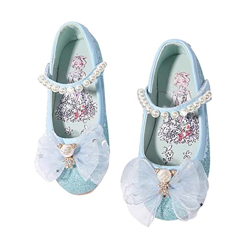 Size 3 Wide Shoes Children's Leather Shoes Female Spring and Autumn Princess Shoes Glitter Pink Blue Flat Single Shoes (Sky Blue, 13.5 Little Child)