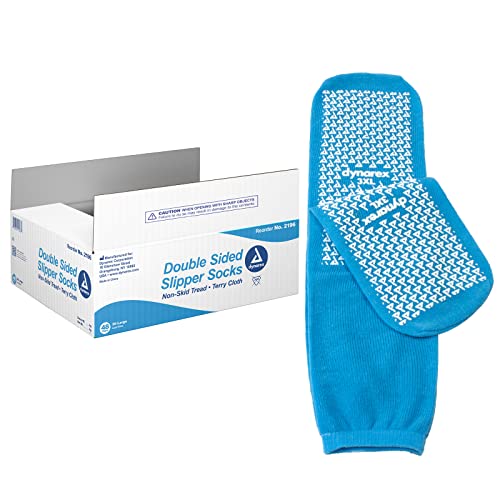 Dynarex Double Sided Non-Skid Socks - Non-Slip Hospital Slipper Socks with Grips, Unisex - Polyester-Spandex Blend - Warm, Fuzzy, No Latex - 3X-Large, 48 Pairs per Case