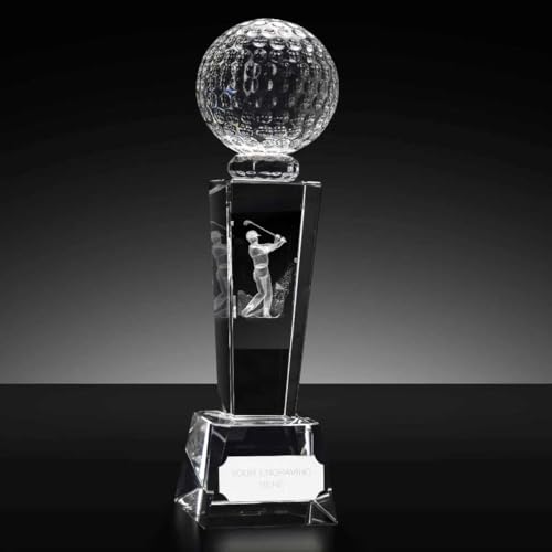 TROPHIESPLUSMEDALS 3D Crystal Golf Trophy Etched Golfer Swing 21.5cm