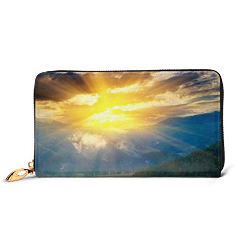 Preisvergleich Produktbild JHGFG Mode Handtasche Reißverschluss Brieftasche Sonnenuntergang über Mountain Valley Telefon Kupplung Geldbörse Abendkupplung Blockieren Leder Brieftasche Multi Card Organizer