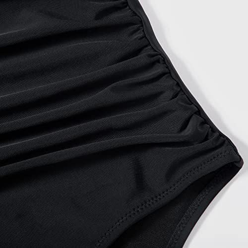 SUUKSESS Women Slimming Ruffle One Piece Swimsuits Ruched Tummy Control Bathing Suits (Deep Green Black, XL) - Image 5