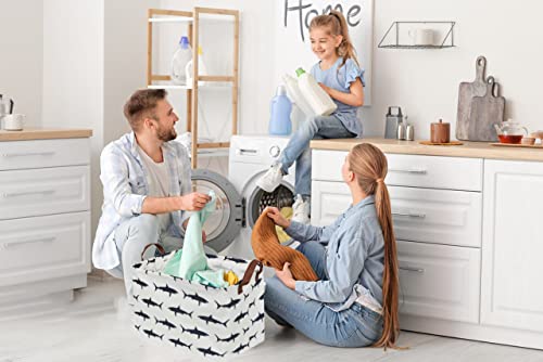 Image of Rectangular Shark Basket,Kids Basket for Boys,Collapsible Toy Organizer Bin with Handles for Clothes Storage.(Sharks)
