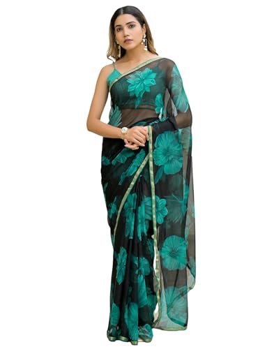Image of SIRIL Women's Chiffon Printed Saree with Unstitched Blouse Piece