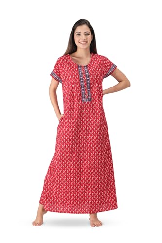 Image of NIHSAMAH Cotton Nighty for Women with Pocket, Premium Printed Long Nighty | Comfortable & Fancy Sleepwear /Nightwear