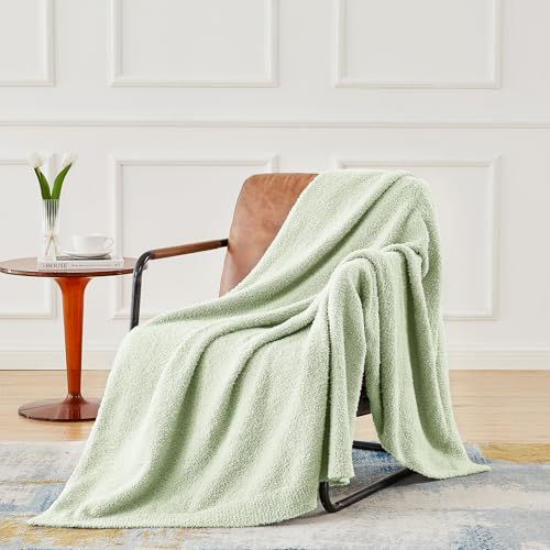 Image of CYMULA Knit Throw Blanket for Mint Green - Super Soft Lightweight Plush Fuzzy Fluffy Cozy Blankets and Throws for Sofa Bed, 60 x 80 inches