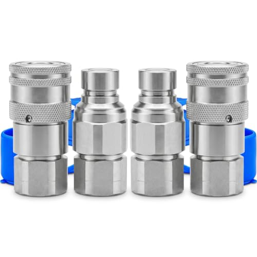 Image of 1 /2'' NPT Flat Face Hydraulic Quick Connect Couplers /Couplings Set w /Dust Caps ISO 16028 Standard, Skid Steer Bobcat 1 /2 Body Quick Disconnect 2Set