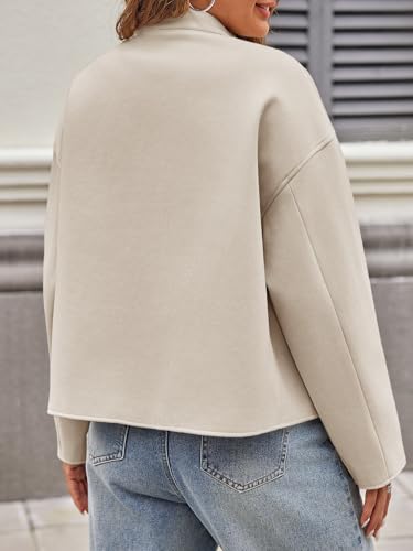 Tankaneo Womens Short Pea Coats Oversized Long Sleeve Button Down Casual Bomber Jackets with Pockets4