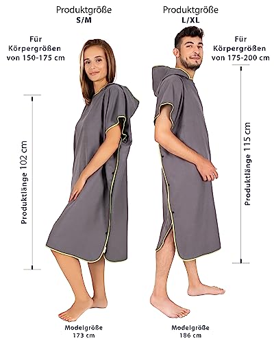 Gräfenstayn Premium Badeponcho mit Knöpfen - Öekotex 100 - Umziehhilfe Damen & Herren - Surf-Poncho Strand - Handtuch-Poncho Erwachsene - Umkleide-Hilfe - Badeumhang Mikrofaser (L-XL anthrazit)