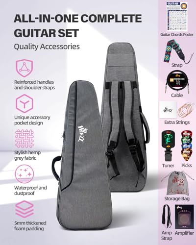 Image of Winzz 30 Inch Kids Electric Guitar Beginner Kit, Junior 1 /4 Size Mini Electric Guitar for Children Complete Stater Set with Amp, Gloosy Red Colour