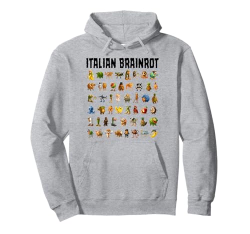 Italian Brainrot Gen-Z Meme Funny Brain Rot Tutti i Personaggi Felpa con Cappuccio