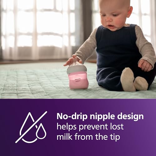 Image of Philips Avent Natural Baby Bottles with Natural Response Nipples (Slow Flow, Flow 2), 4oz, Pink, 4-Pack, SCY900 /14