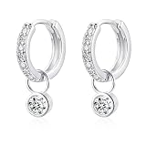 Bewenda Pendientes de aro de plata para mujeres y niñas, aretes de aro de plata de ley 925 con colgante redondo, aretes de aro con circonita cúbica 5A, aretes colgantes hipoalergénicos de Schlafen
