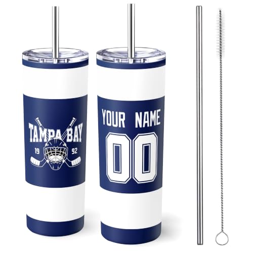 Image of ANTKING Tampa Bay Tumbler 20oz Travel Mug Custom Name Number Gifts | Stainless Steel Insulated Coffee Cup for Men Women