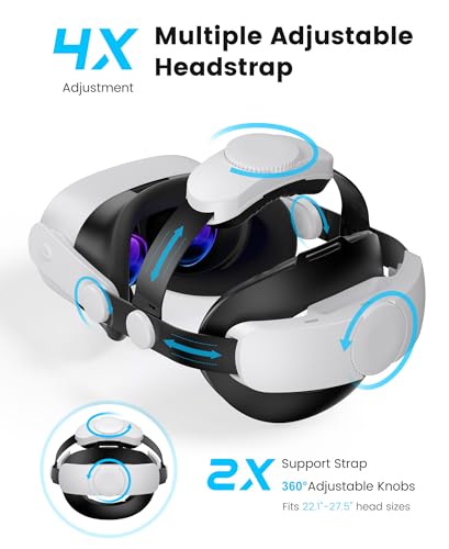 Image of Kawaye for Meta Quest 3S /Quest 2 /Quest 3 Head Strap with 7500mAh Hot-Swap Battery Pack, Double Knobs Adjustable VR Headset Strap with Two Large Support Pad Enhanced Support, Reduce Pressure