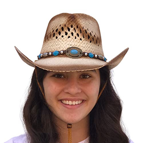 Image of SILVERFEVER Straw Cowboy Hat Cowgirl Hats Men Women Sun Hat Sombreros Vagueros Classic Western Accents Sombreros