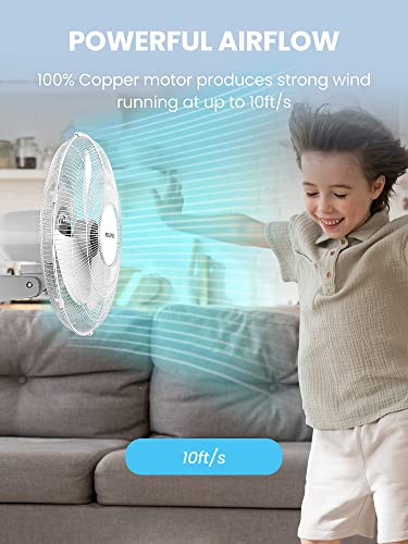 Pelonis 16'' Wall Mounted Fan With Remote Control, 2 Packs Oscillating Wall Fan, 3 Speed, 3 Wind Modes, 7.5H Timer, Adjustable Tilt, Powerful Airflow For Garage Patios Bedroom, 2 Packs, White #TOP3