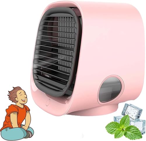 Aire Acondicionado portátil Airabreeze, Ventilador humidificador portátil 2025 con Tanque de Agua de 300 ml y Luces nocturnas. Enfriador de Aire de 3 velocidades. Enfriamiento instantáneo 90 s Pink