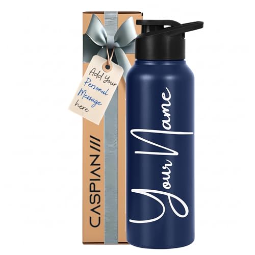 Image of Caspian Hike Customised Stainless Steel Water Bottle 750ml, P Blue with Logo Print - Personalised Water Bottle with Your Name Print for Kids Boys Girls School Office Gym- Perfect for Corporate Gifting
