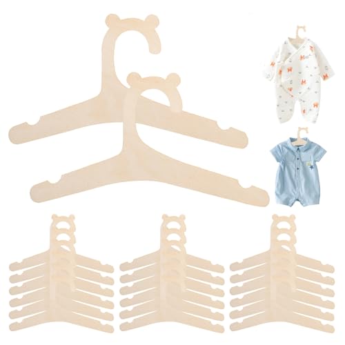 Image of 20PCS Cute Bear Shaped Mini Hangers, Space Saving Wooden Hangers for Clothes, Pants, Jackets, Dresses, Vests, Blouses, Coats, Cute Animal Shaped Hooks