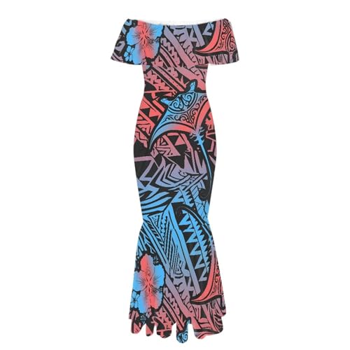 Image of Polynesian Dresses for Women Off Shoulder Maxi Dress Puletasi Samoan Dresses S-7XL