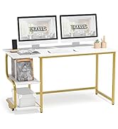 Teraves Reversible Computer Desk for Small Spaces,Small Desk with Shelves,47 inch Gaming Desk Off...