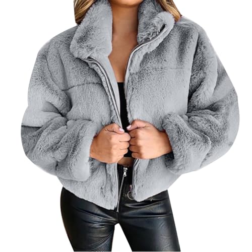 Pelzjacke Damen Kurz Hochzeit, Fleecejacke Kunstfell Plüschjacke Revers Felljacke Oversized Y2K Kuscheljacke Langarm Kurzjacke Elegante Festlich Flauschig-Jacke Verdickte...