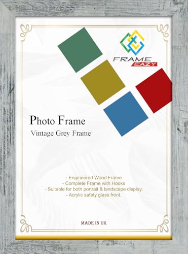Modern Vintage Grey 12 x 10 inch Picture Frame In Multiple Colours & Sizes - Frame With Safe Perspex Front & Wall Mounting - 12 x 10 Photo Frame (30.5 x 25.4cm))