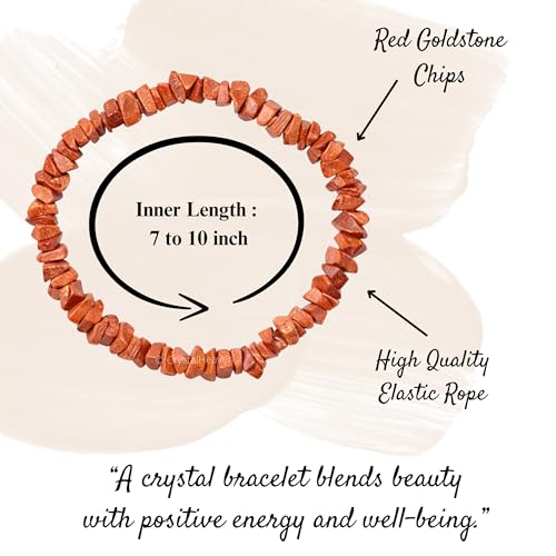Image of Certified Red Goldstone Bracelet for Women Men with Healing Crystal and Reiki Stone - Beautiful Gemstone Beaded Bracelet for Balance, Harmony & Positive Energy (Chips Stone Beads)