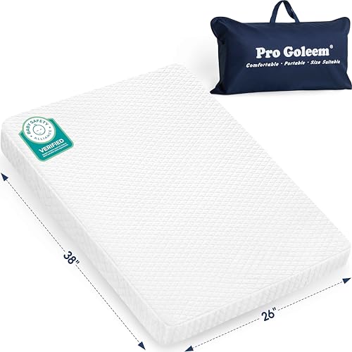 Image of Pro Goleem Pack and Play Mattress (38"x26"), Waterproof Pack n Play Mattress Pad with Carry Bag, Firm Playard Mattress with Soft Cover, for Babies and Toddlers