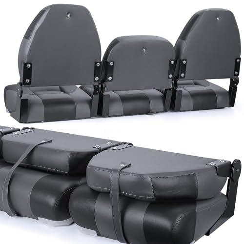 NORTHCAPTAIN Deluxe 52" Charcoal/Black Bass Boat Seat 3 PCS Folding Fishing Boat Seat,Stainless Steel Screws Included - Thumbnail 5