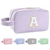 Huifen Personalized Initial Makeup Bag A-Z, Travel Toiletry Bag Preppy Make Up Bags Girls Cute Cosmetic Pouch Makeup Organizer Wedding Birthday Mothers Day Gifts for Women (Purple, A)