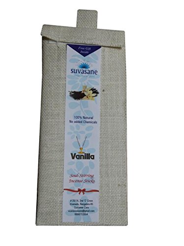 Suvasane Vanilla Fragrance Pure Natural Agarbatti (No Added Chemicals), 6 Packs of 6 Sticks Each, Brown 9" Sticks in Jute Bag
