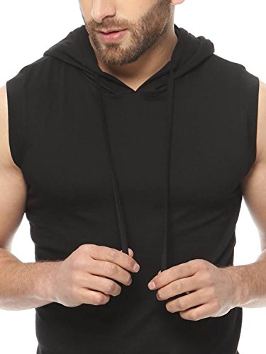 Image of Blisstone Men's Sleeveless Hooded T-Shirt - Gym Workout Muscle Tank Top | Casual Cotton Hoodie Vest for Summer Fitness & Sports Black