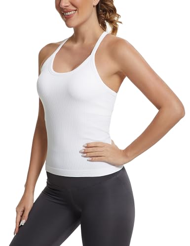 Image of MathCat Seamless Workout Tank Tops with Built in Bra,Racerback Athletic Tank Tops Ribbed Soft Yoga Shirts XS-XL
