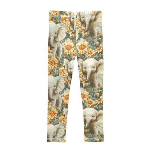 Girls Leggings Elephant Florals Soft Toddler Leggings for Girls Kids Pants Size 4T-10T2