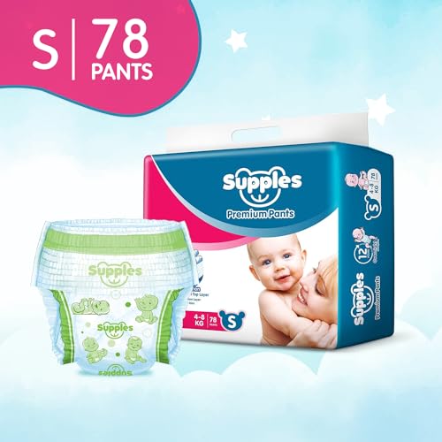 Image of Amazon Brand - Supples Premium Baby Diaper Pants | 78 Baby Diapers | Small | 4-8 Kg | 12 Hrs Absorption | Cushiony Cotton Soft Fabric | Phthalates-Free | Triple Leak Guard (Pack of 5)