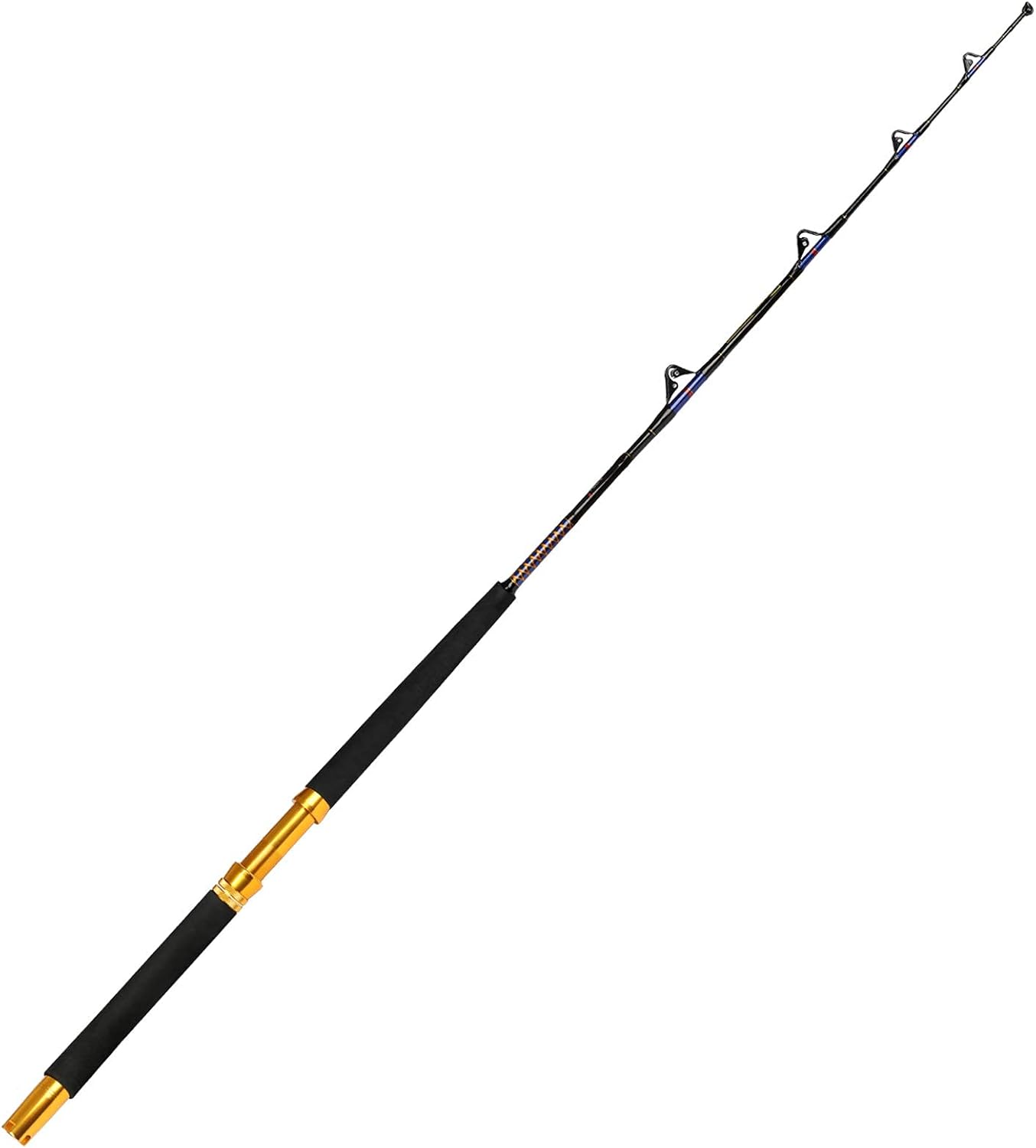 Fiblink Saltwater Fishing Trolling Rod 1 Piece/2 Piece Heavy Roller Rod Big Game Conventional Boat Fishing Pole with Roller Guides (30-50lb/50-80lb/80-120lb,5'6"/6'6")