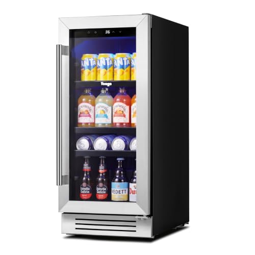Image of Yeego Beverage Refrigerator Cooler - 15 Inch 100 Cans Mini Fridge with Glass Door, 34-54 ℉ Drink Cooler, Built-in or Freestanding for Wine Beer Soda Bar Office Home Dorm