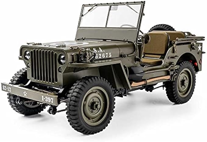 Fms Rochobby RC Car 112 1941 MB Scaler Willys Jeep Remote Control Crawler Military Truck 4x4 Offroad Vehicle with Transmitter Battery and Charger, Small, RC12001RTR Hunter Green
