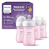 Philips Avent Natural Baby Bottles with Natural Response Nipples (Medium Flow, Flow 3), 9oz, Pink, 4-Pack, SCY903/14