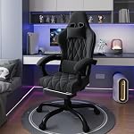 ”BelDurante Corniche“ Racing Chair, Gaming Stuhl Stoff mit Fußstütze, Massage Computer Bürostuhl mit Linkage Armlehnen, Schwarz – Bild 2