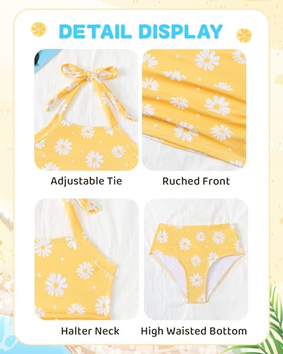 Image of Saeaby Toddler Little Girls Swimsuit Summer Halter Ruched Tankini 2 Piece Bathing Suit for Girl Beach Swimwear 3-8Y