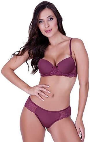 Conjunto de Lingerie Sutiã com Bojo e Calcinha de Renda Terra e M...