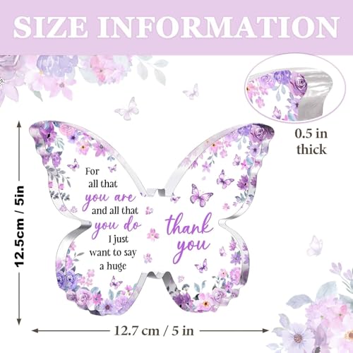 Image of Gifzy Thank You Gifts for Women, Appreciation Gifts for Teacher Employee Coworker Nurse Friend, 5x5x0.5 Inch Purple Butterfly Acrylic Plaque Decor, Graduation Wedding Thank You Grateful Gift Bulk