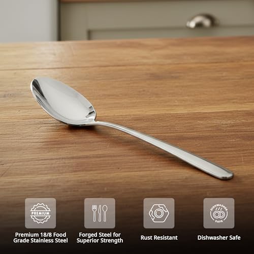 Image of Culinex 18 /8 Premium Stainless Steel 7.5 inch All Purpose Spoon Set of 6 for Dining Table, Kitchen | Heavy, Rustproof, Designer Silver Flatware By thinKitchen (Dora Series)