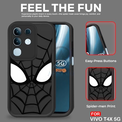 Image of AESTMO Back Case Cover for Vivo T4X / Z10X / Y31 Pro 5G Cover | Spidey Face Mask Design | Silicone Case | Full Body Protection | Camera Protection Back Cover for Vivo T4X / Z10X / Y31 Pro 5G (Black)