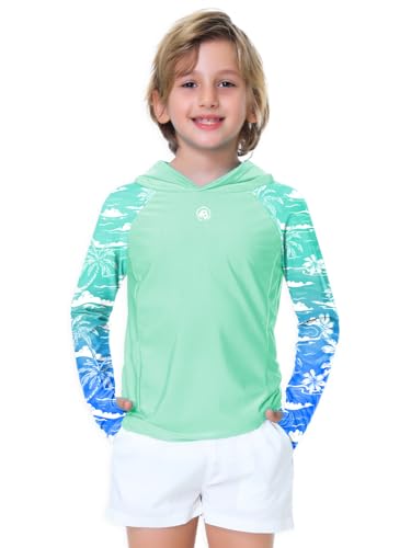 Image of AOBUTE Unisex Kids Long Sleeve Hoodie Rash Guard Boys UPF 50+ Swim Top with Thumb Hole 3-12 Years